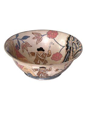 Vintage Chinese Porcelain Bowl Hand Painted Decorative China Trader 9.75"